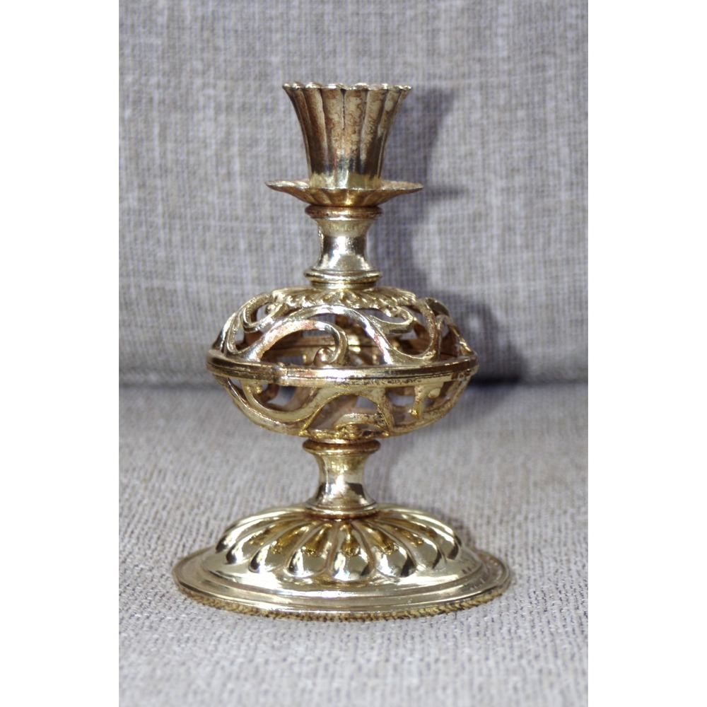 Vintage Hollywood Regency Rococo Candleholder Metal Candlestick